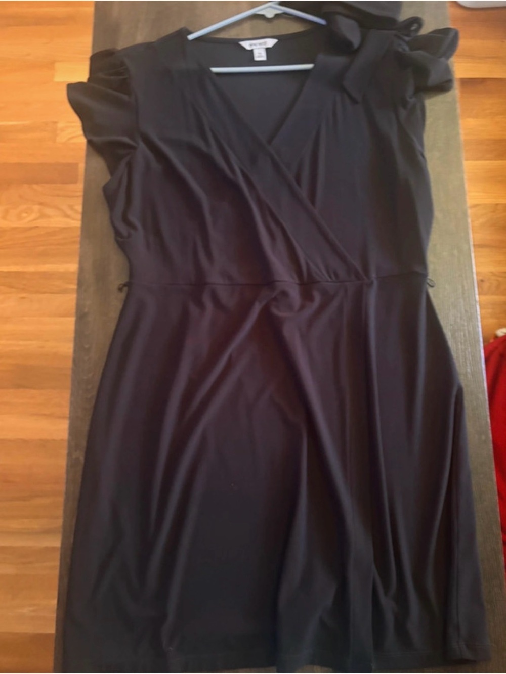 Nine West Black Faux-Wrap Cap Sleeve Dress